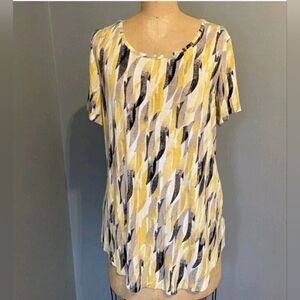 JM Collection Short Sleeve Top with Yellow and Black Pattern
